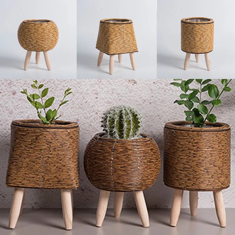 Cesta De Flores De Tecido Nórdico Com Pernas Removíveis, Pote De Imitação De Rattan, Suporte de planta