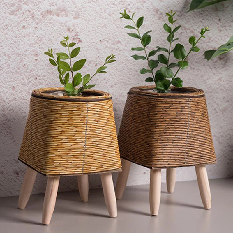 Cesta De Flores De Tecido Nórdico Com Pernas Removíveis, Pote De Imitação De Rattan, Suporte de planta