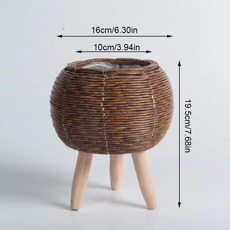 Cesta De Flores De Tecido Nórdico Com Pernas Removíveis, Pote De Imitação De Rattan, Suporte de planta