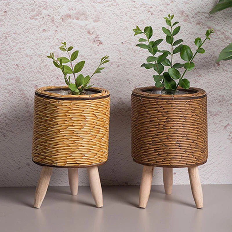 Cesta De Flores De Tecido Nórdico Com Pernas Removíveis, Pote De Imitação De Rattan, Suporte de planta