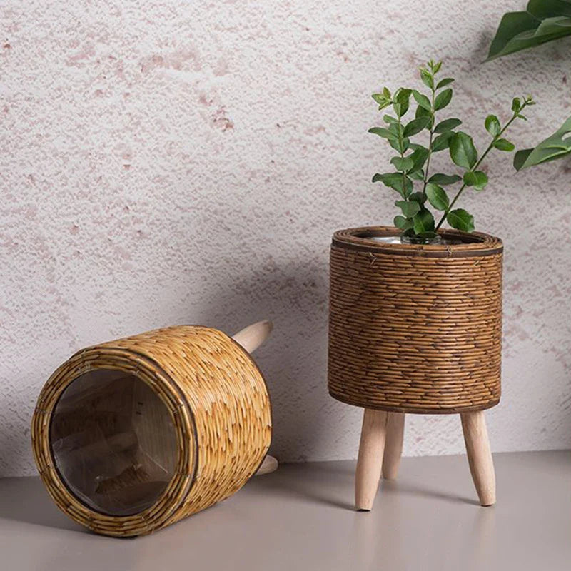 Cesta De Flores De Tecido Nórdico Com Pernas Removíveis, Pote De Imitação De Rattan, Suporte de planta