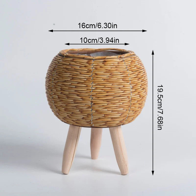 Cesta De Flores De Tecido Nórdico Com Pernas Removíveis, Pote De Imitação De Rattan, Suporte de planta