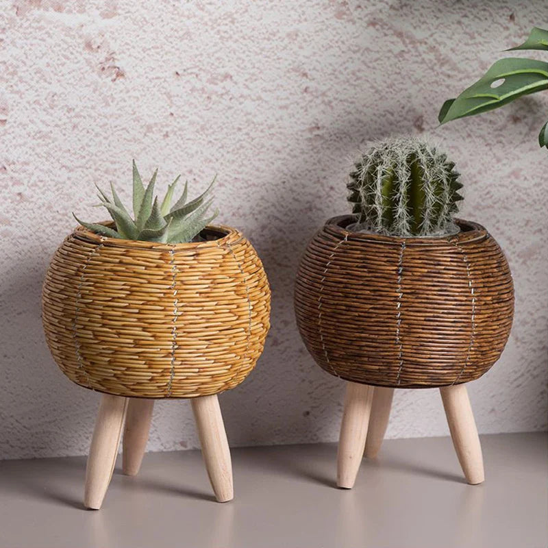 Cesta De Flores De Tecido Nórdico Com Pernas Removíveis, Pote De Imitação De Rattan, Suporte de planta