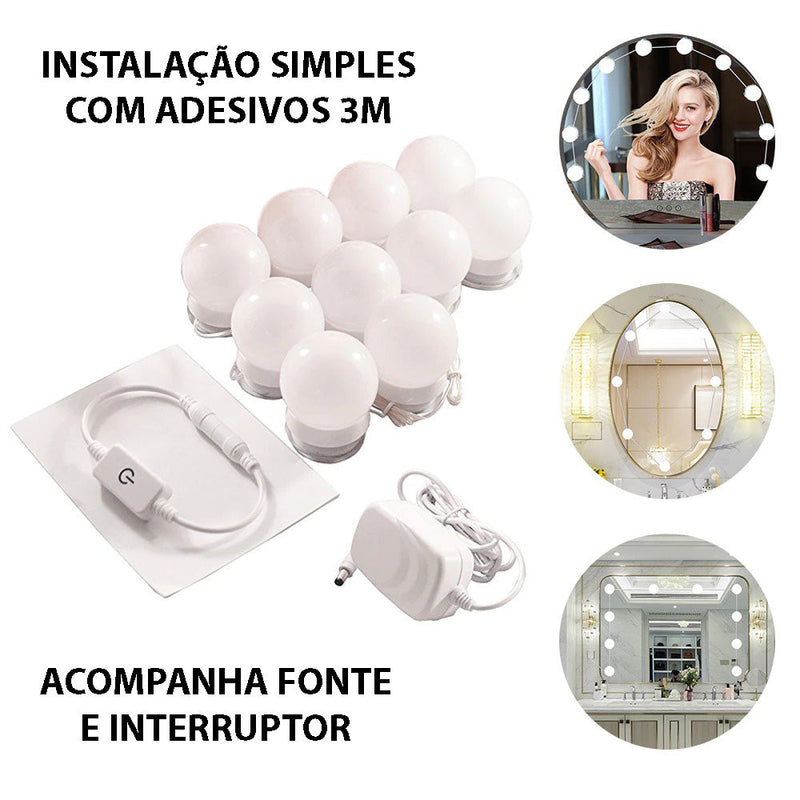 Kit Com 10 Lâmpadas de LED Para Espelho de Maquiagem Camarim